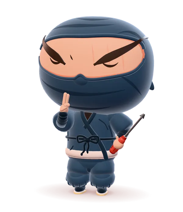 Ninja da ASIACAR com uniforme azul e chave de fenda